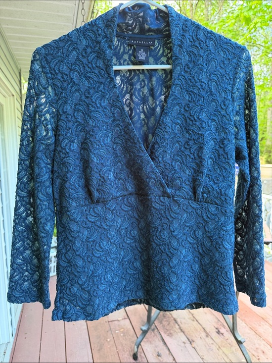 Rafaella Tops - Rafaella Blue Lace Long-Sleeve Blouse